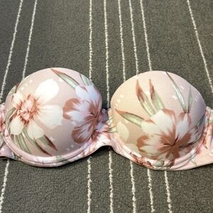 PINK Victoria's Secret Strapless Floral Bra - Pink and White